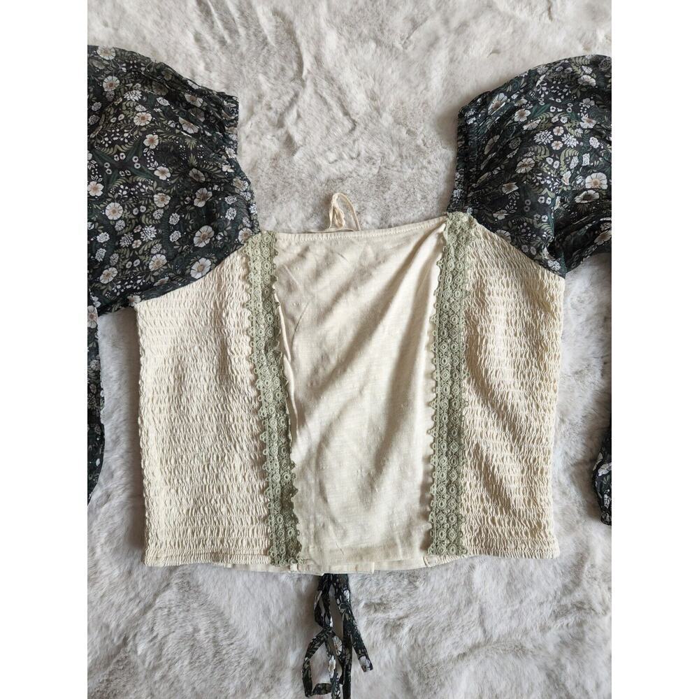 NWT Anthropologie Smocked Balloon-Sleeve Top size LP Moss green Cotton #G3410 - Picture 5 of 12